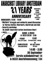 Flyer of Anarchist library amsterdam 21st anniversary